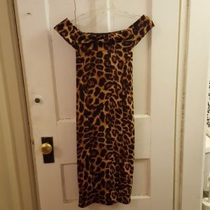 Cheetah print off the shoulder dress
